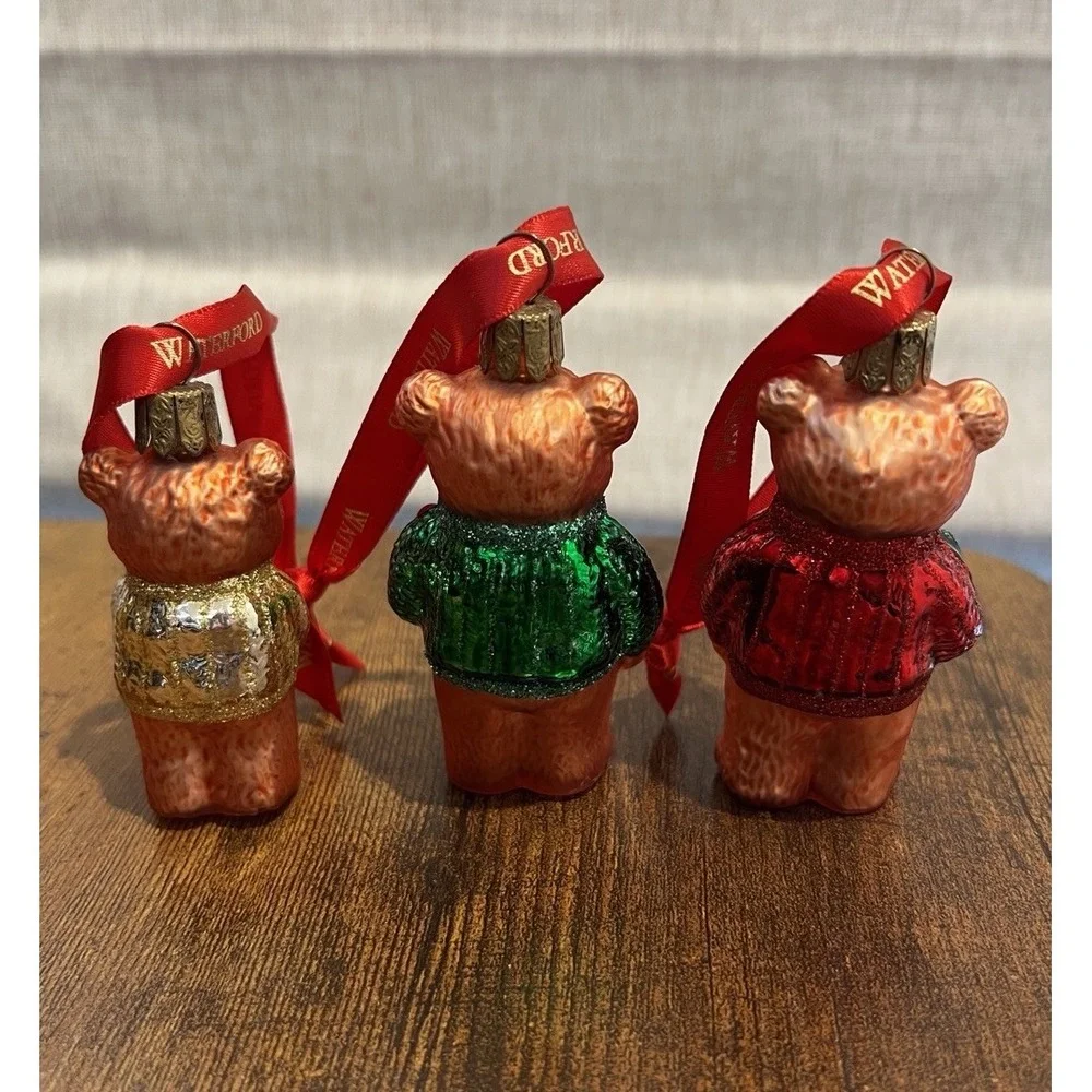 Waterford Holiday Heirlooms Set of 3‎ Teddy Bear Christmas Ornaments Luxury